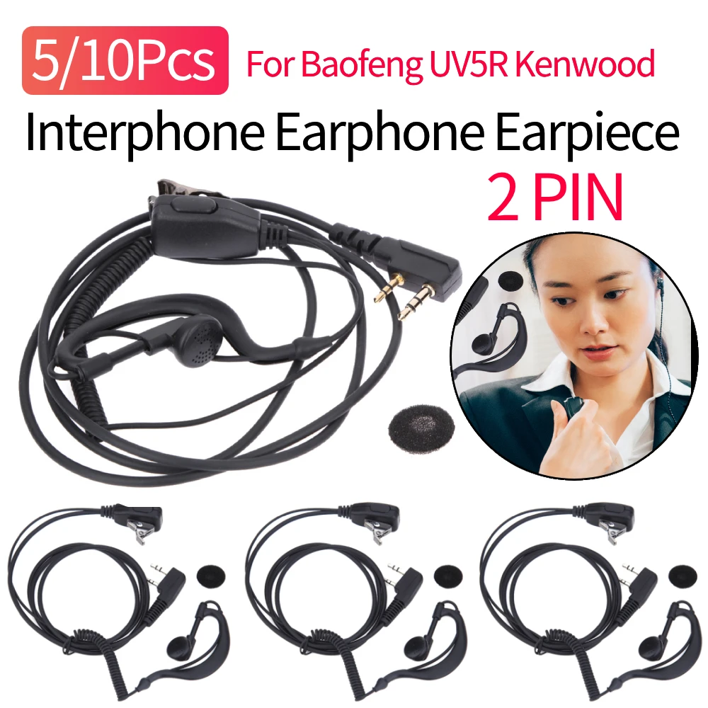 5/10Pcs QX-67 2 PIN Earpiece Headset PTT MIC Walkie Talkie Headset with Microphone 1M Walkie Talkie Earbud for UV5R Kenwood HYT