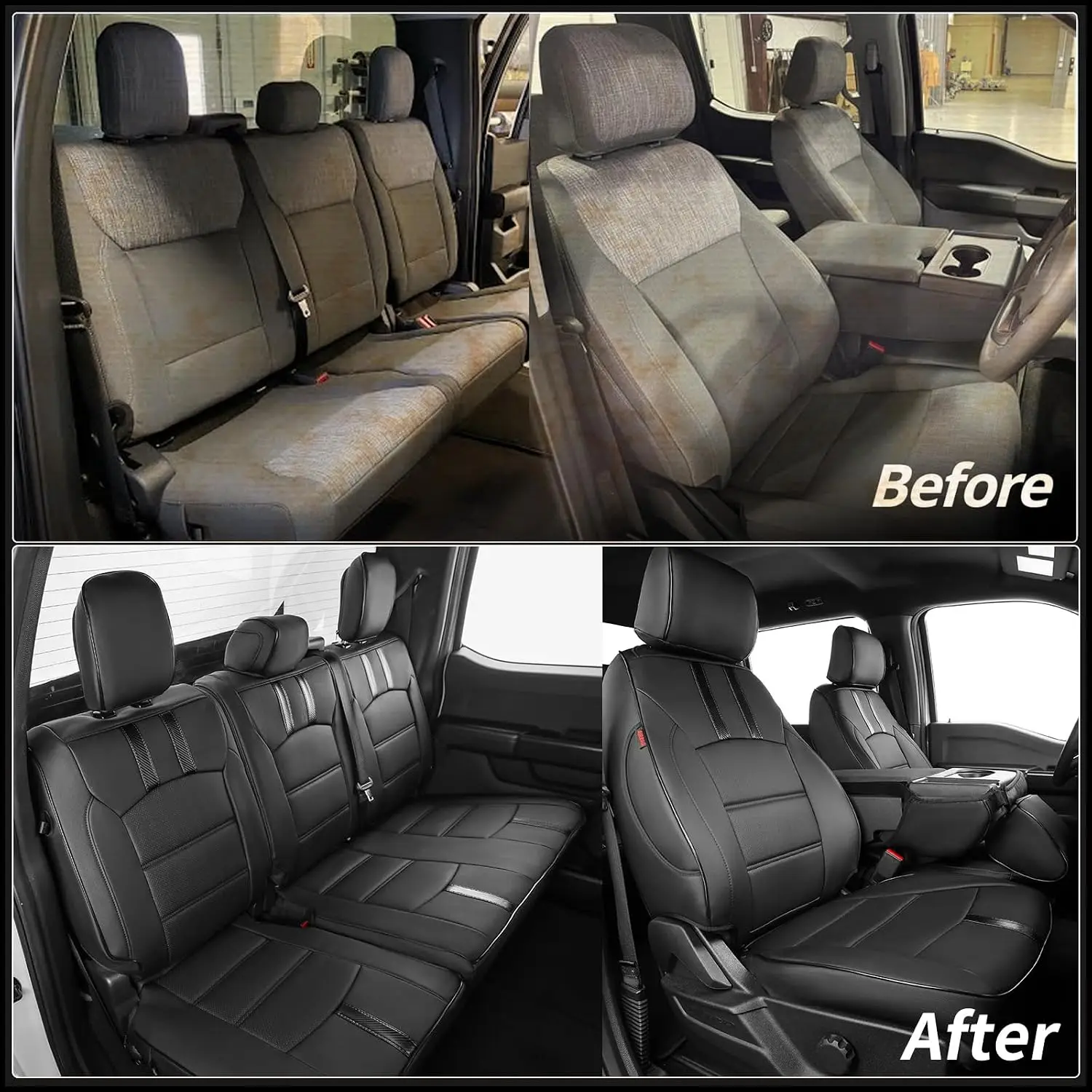 Coverdream F150 Seat Covers Custom Fit for Ford F150 SuperCrew 2015-2026 XL/XLT F250/F350/F450 Crewcab 2017-2026 XL/XLT Full Set Trucks Waterproof Leather Seat Protectors Fit Front Bucket/Bench Seats