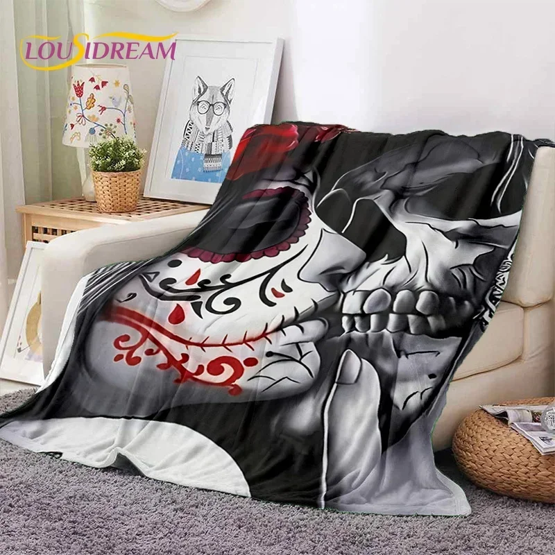Skull Dead Girl 3D Gothic Horror Female Rose Soft Flannel Blanket for Beds Bedroom Sofa Picnic,Throw Blanket for Cover Leisure