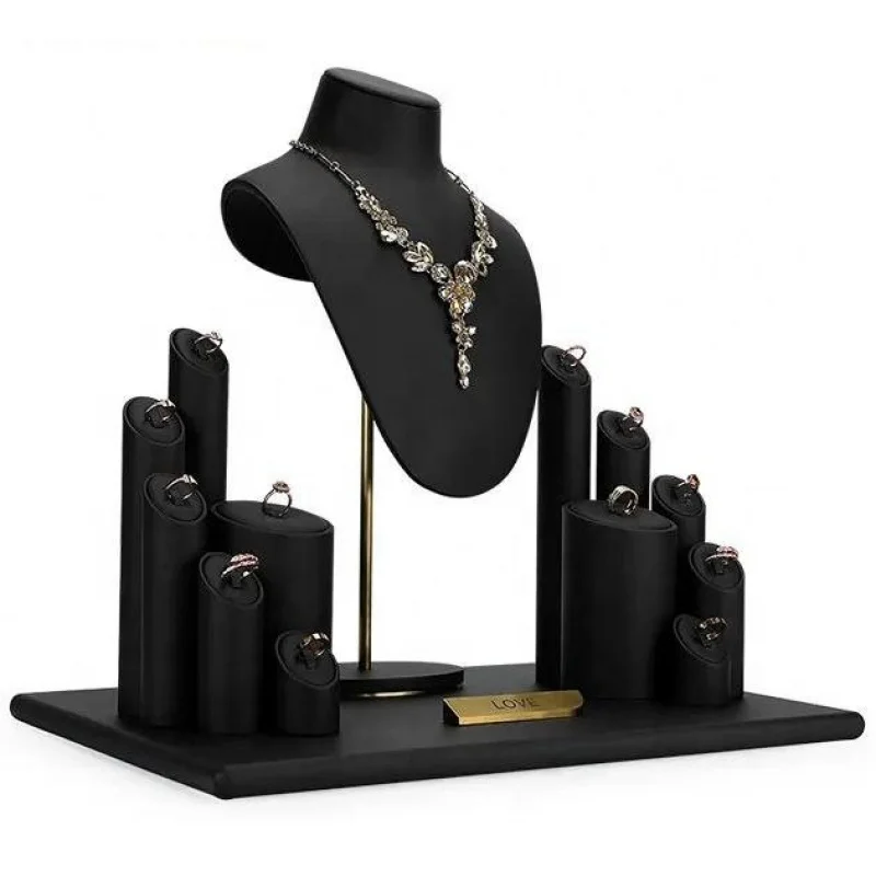 

Custom. VANLOCY Jewelry store window display props high end black leather high-end display stand