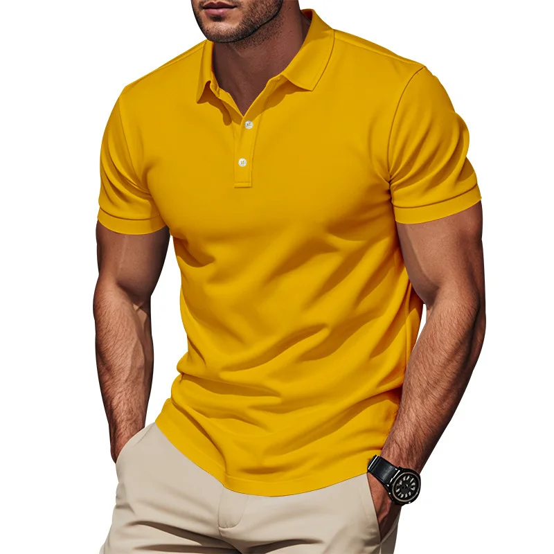 

Men's Casual Solid Color Button Short-sleeved T-shirt Lapel POLO Shirt Summer