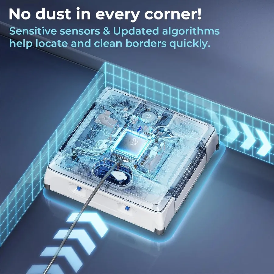 Robot per la pulizia delle finestre automatico A1 aggiornato con 4 ugelli di spruzzo d'acqua e elevata potenza di aspirazione 6000PA dotato di rilevamento del sensore laser