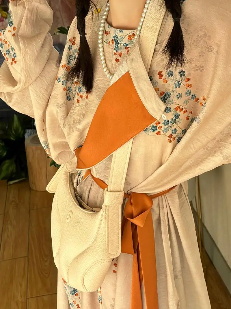 

Original Hanfu Tang Dynas round Ne Print Large Quanti Spring Autumn Blue Lantern Pants Women's Traditional Chinese Clot...