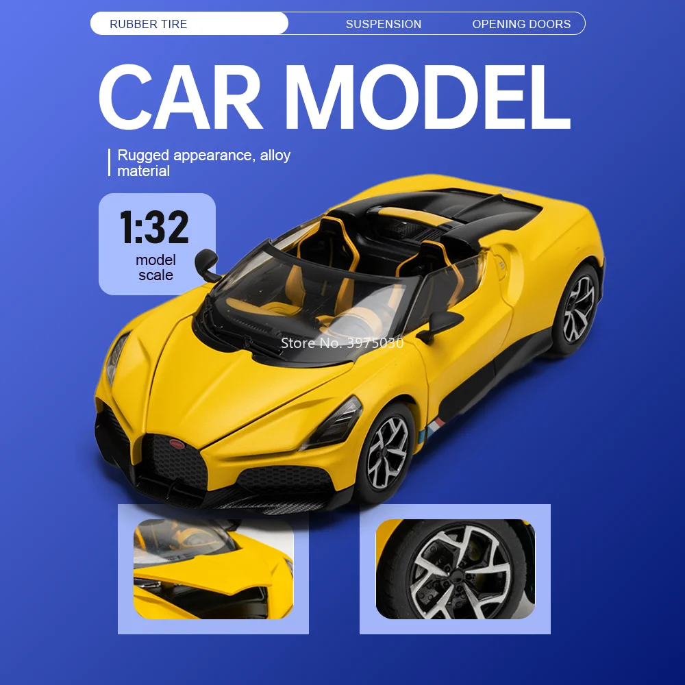 

1:32 Mistral 750S Sports Car Toy Diecast Alloy Miniature Model Doors Opened Metal Body Rubber Tire Vehices Premium Gift for Boys