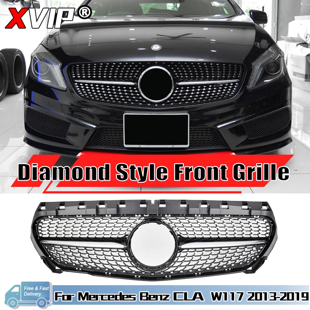 

Chrome Black Diamonds Style Grille For Mercedes Benz CLA-Class W117 2013-19 CLA180 CLA200 CLA45 AMG Front GTR Style Bumper Grill