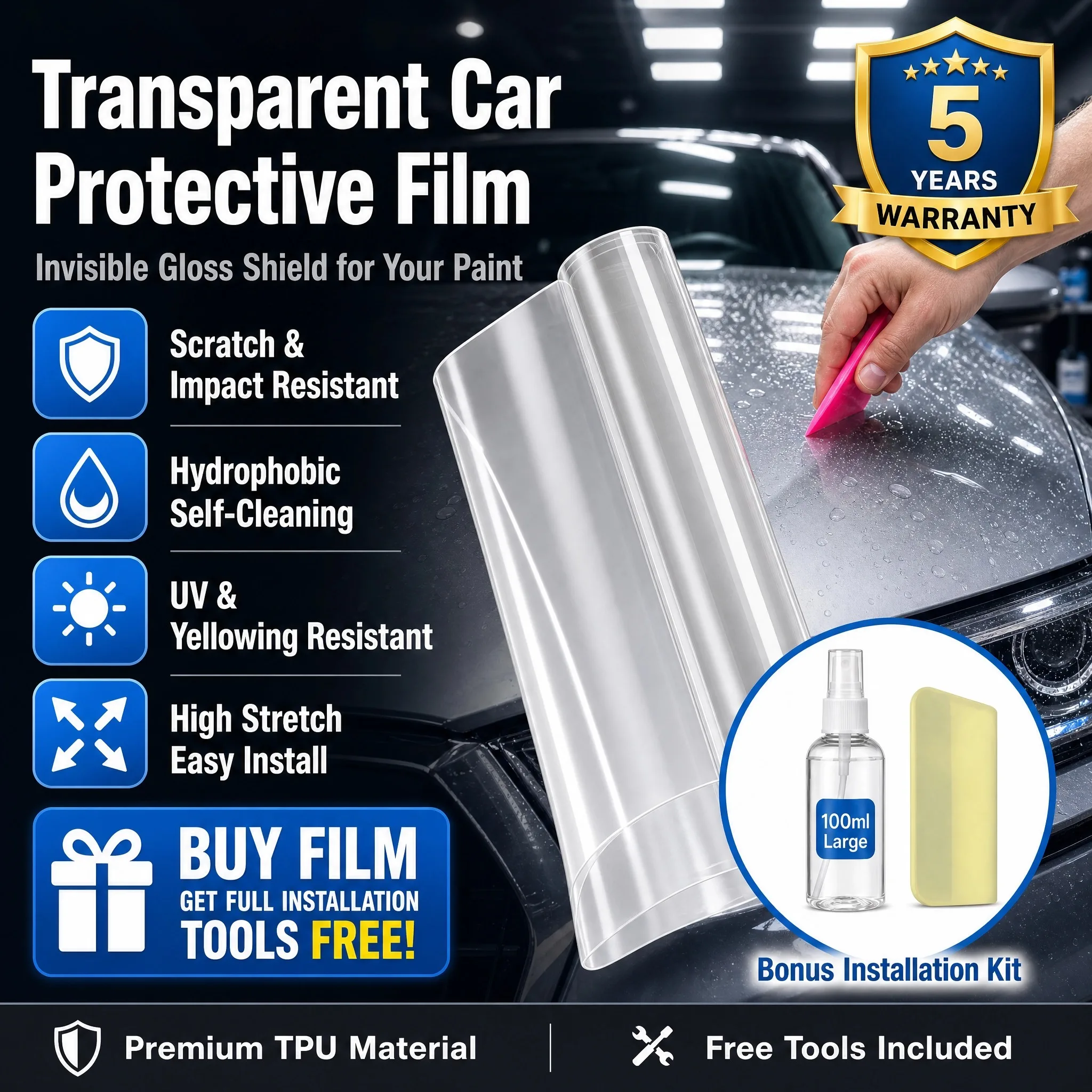 7.5mil Transparent PPF TPU Paint Protection Film Car Vinyl Wrap Self Healing Invisible Anti-Scratch Resistant Protective Film
