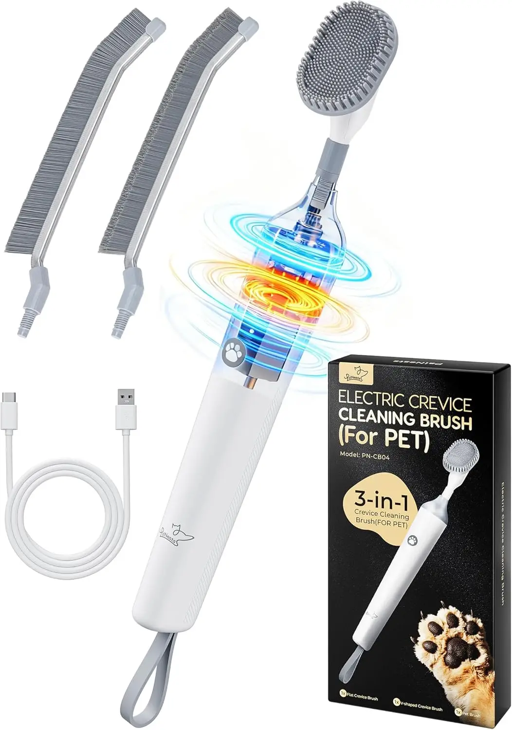 

Поршневая кисть 3-в-1 для глубокой очистки — твердые, V-образные и мягкие силиконовые насадки для щеток для всех поверхностей, 3 скорости со светодиодами