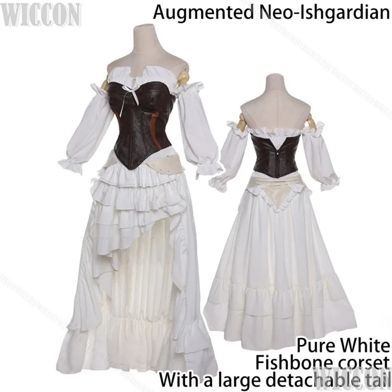 Augmented Neo-Ishgardian Fiinal Fantassy XIV Cosplay Costume Battle Pure White Dress Fishbone Corset Women Medieval Vintages;3,k