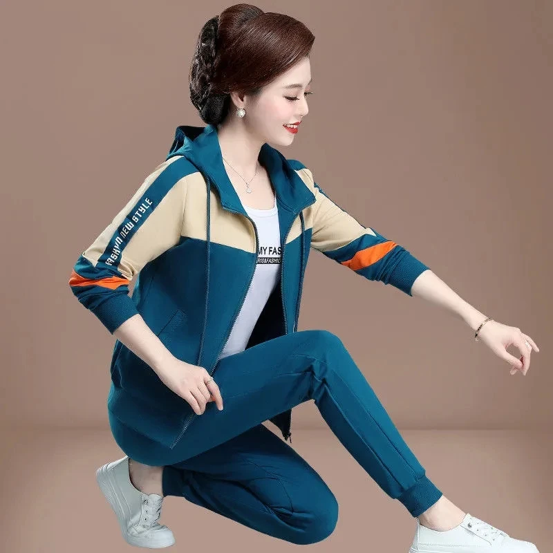 Mother Clothes 3 Piece Set 2023 Spring Autumn New Fashion Casual Sports Suits Middle-Aged Women Sportswear Tracksuits Outfit 4XL