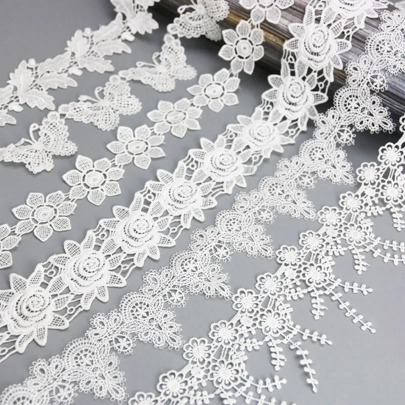 (1 yards/lot) White Flower Handmade Lace Jewelry Patchwork Material Lace Ribbon DIY Wewing Garment Accessories Butterfly Pattern