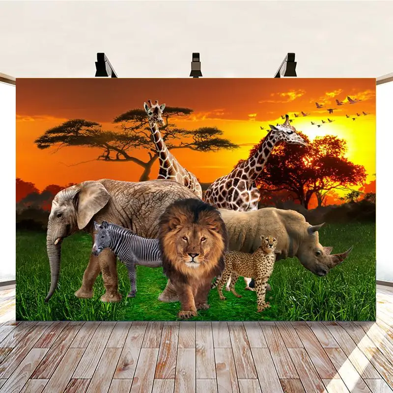 Elephant Lion Hippopotamus Morning Beautiful African Savanna Travel Background Picture Studio Photography Photo Cloth