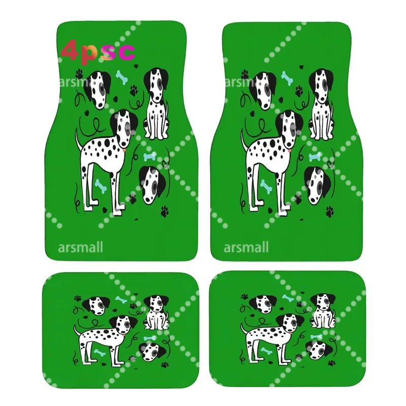 4pcs Set Of Dalion Pattern Dog-themed Car Floor Mats, Suitable Front And Rear Areas, Brings A Consistent Appearance To The Inter