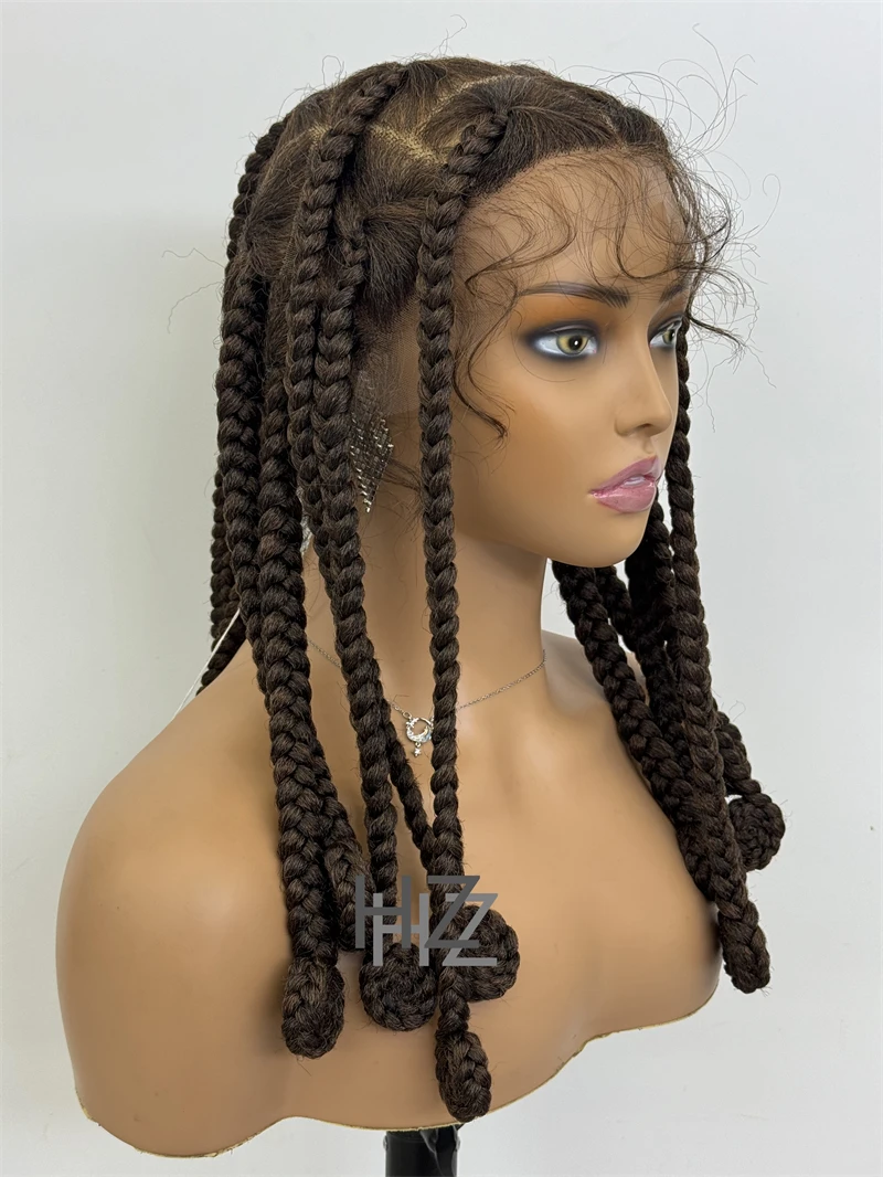 1/30 #   Synthetische knotenlose Vollspitze-Zöpfe-Perücken, geflochtene Cornrow-Perücke mit Babyhaar, natürliche Flechthaar-Perücken für schwarze Frauen