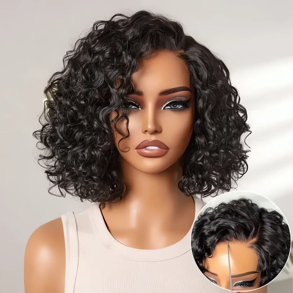 

Short Bob Wig Curly Wigs Glueless Pre plucked Human Hair Wigs Ready To Go 5X5 Pre Cut Wig 4X4 Deep Wave Closure Wigs For Women