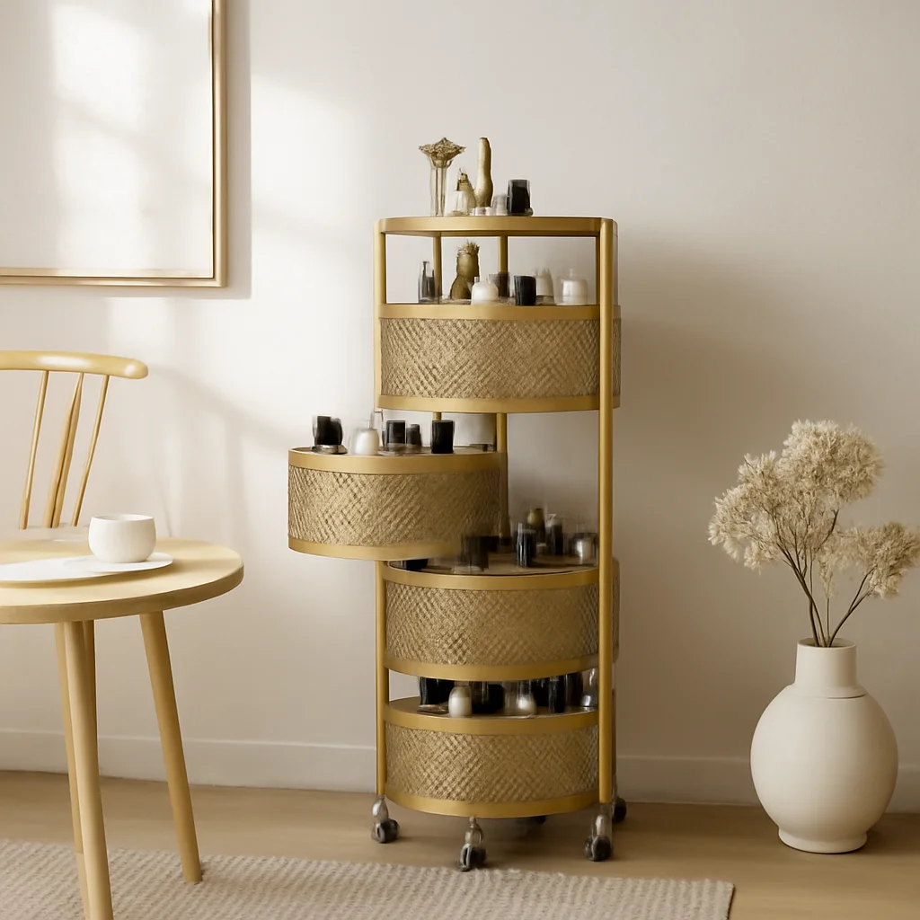 

Nordic Household Multilayer Rotation Storage Shelves, Beauty Salon Auxiliary Car with Wheels, Nail Tattoo Aesthetic Trolley