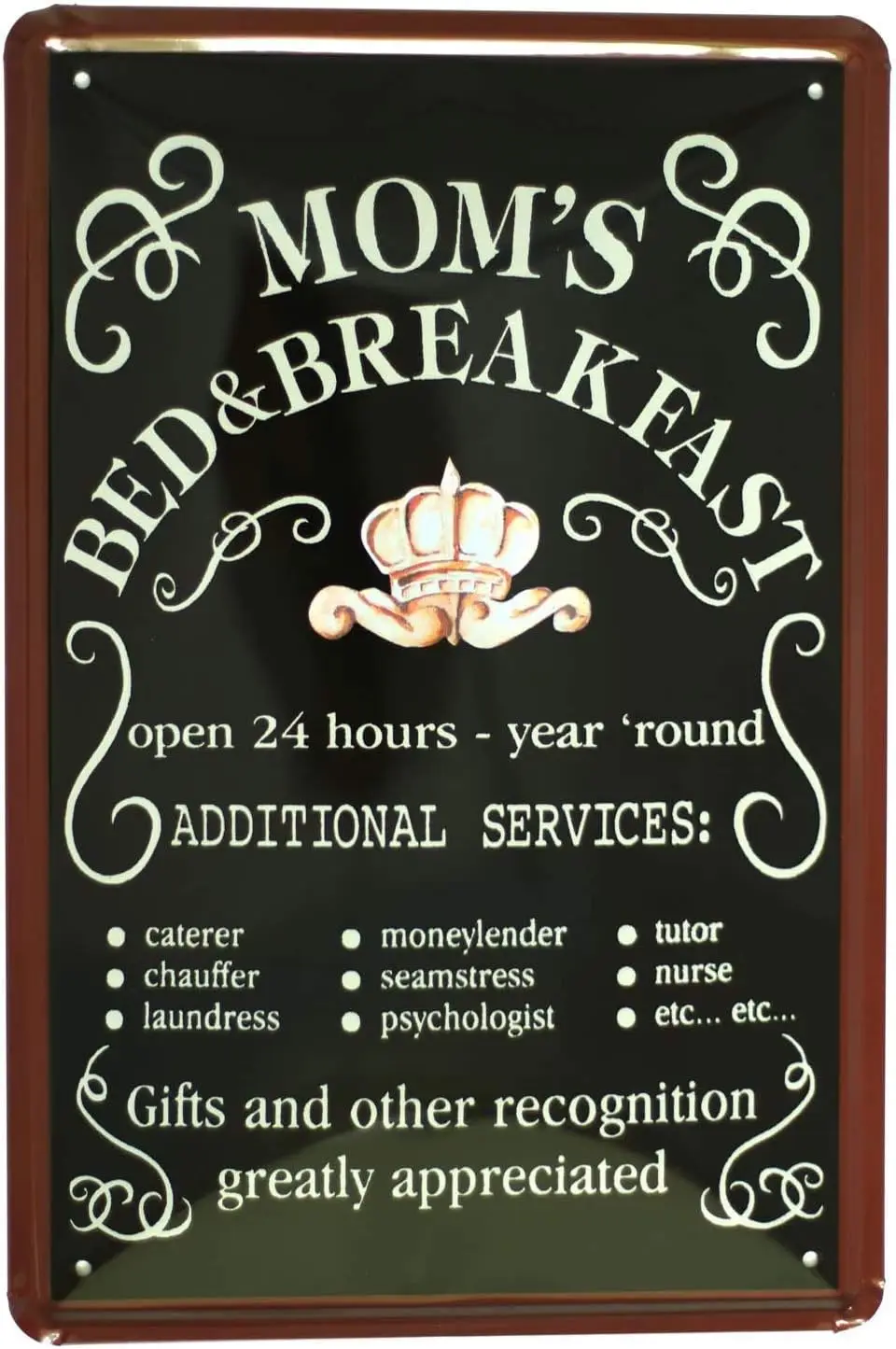 ARTCLUB MOM'S Bed Breakfast Open 24 Hours Metal Tin Sign Home Wall Decor