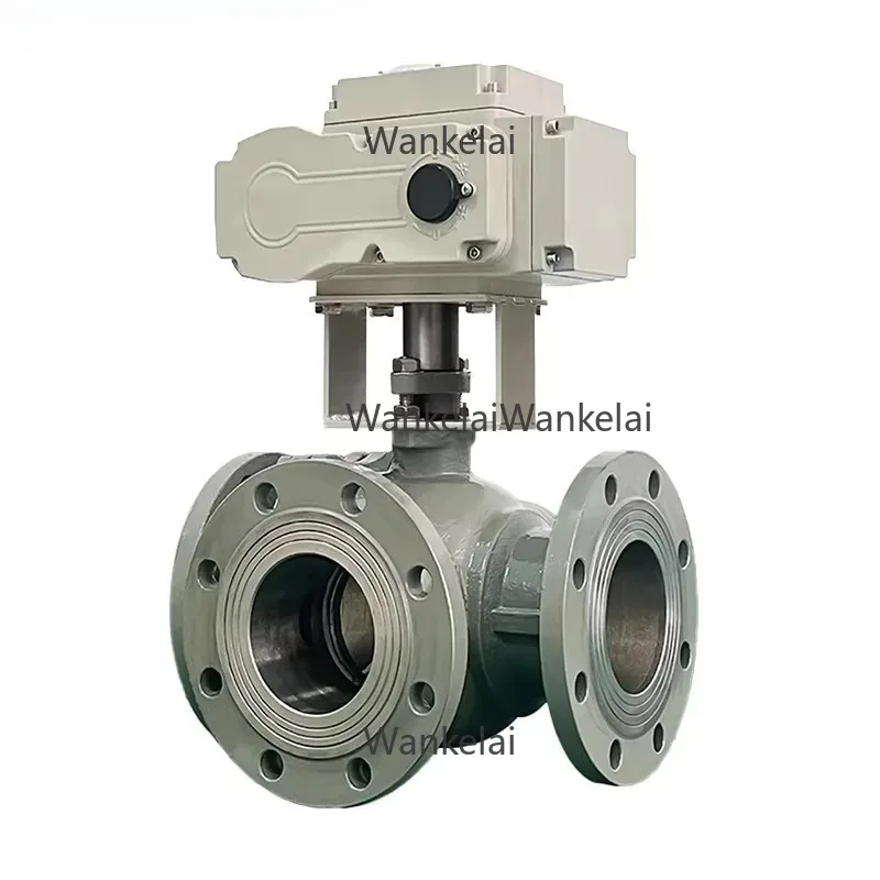 DN65 Electric 3-Way Flange Ball Valve T/L-Type Cast Steel Reversing Cut-Off Diversion Regulating Flow for Industrial Use