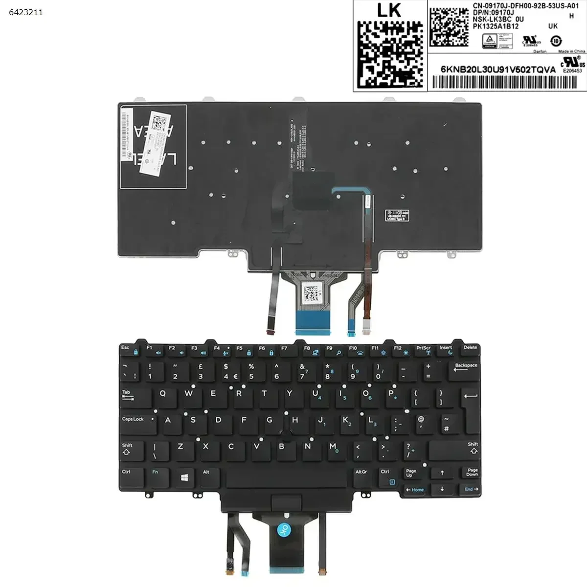 New UK Laptop Keyboard for DELL E5450 E7450 E5470 E7470 7490 5490 5491 5495 7490 5490 5491 5495 Black Backlit & Point stick