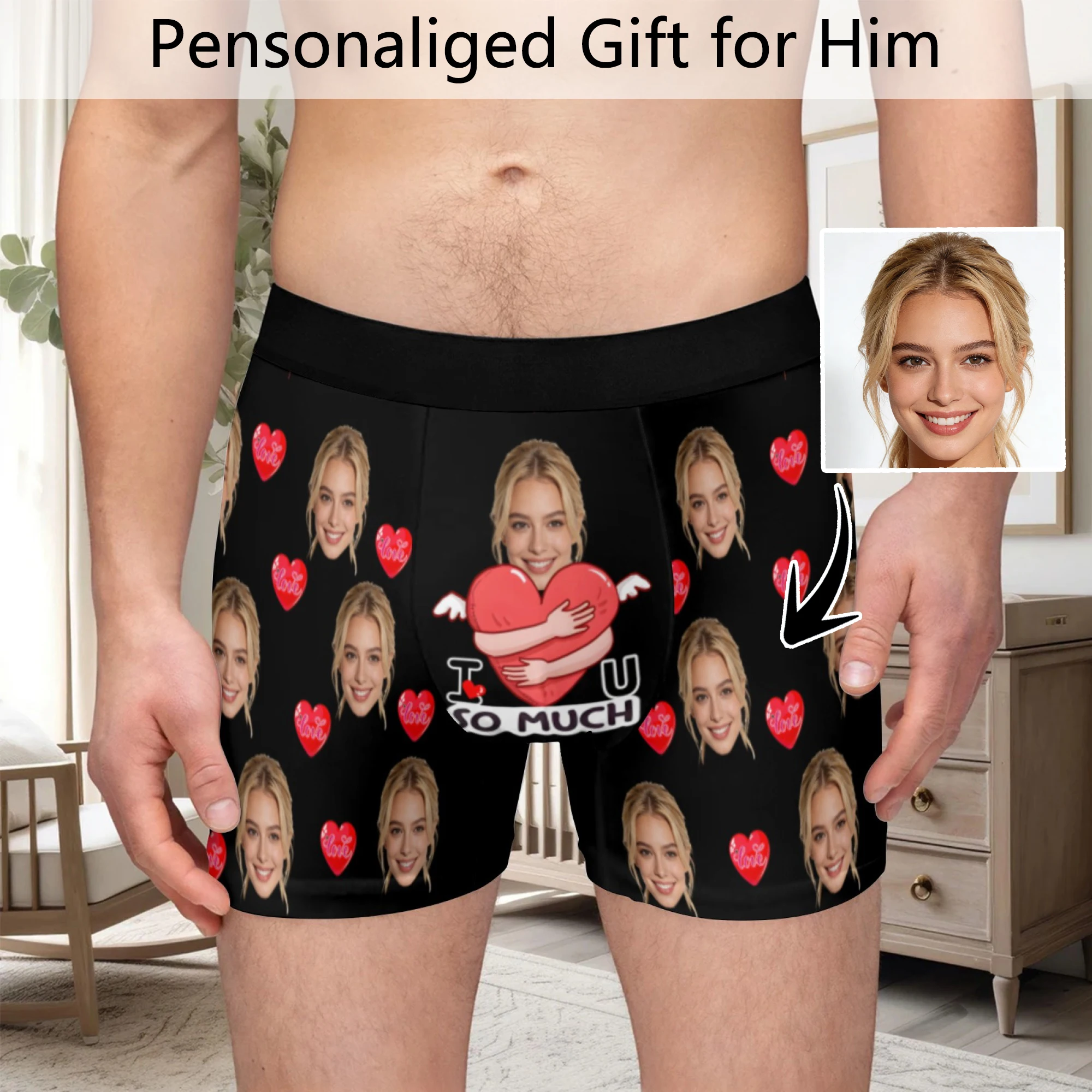 Personalized facial photo DIY customization flat underwear customization men's Valentine's Day gift for husband gift for father