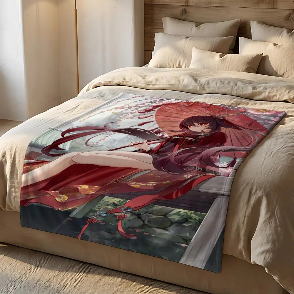 Genshin Impact Hu Tao Throw Short Plush Throw Blanket Soft Skin-Friendly Multi-Scene Home Office