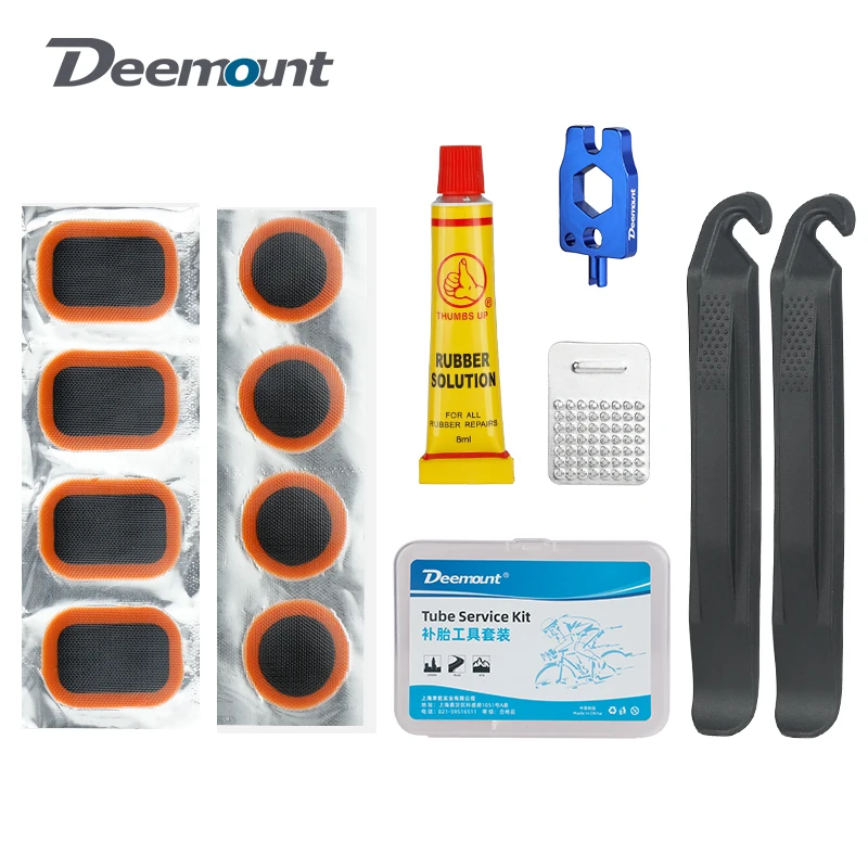 Deemount Tire Emergency Repair Kit Cold Repair Glue Adhesive Pads Tire Lever Crowbars Schrader Presta Nozzle Inserts Tool Key