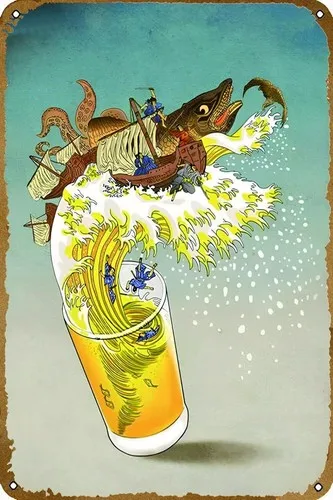 Asahi Japanisches Bier - Werbeplakat Kunst für Bierliebhaber, lustiges Metall-Neuheits-Blechschild