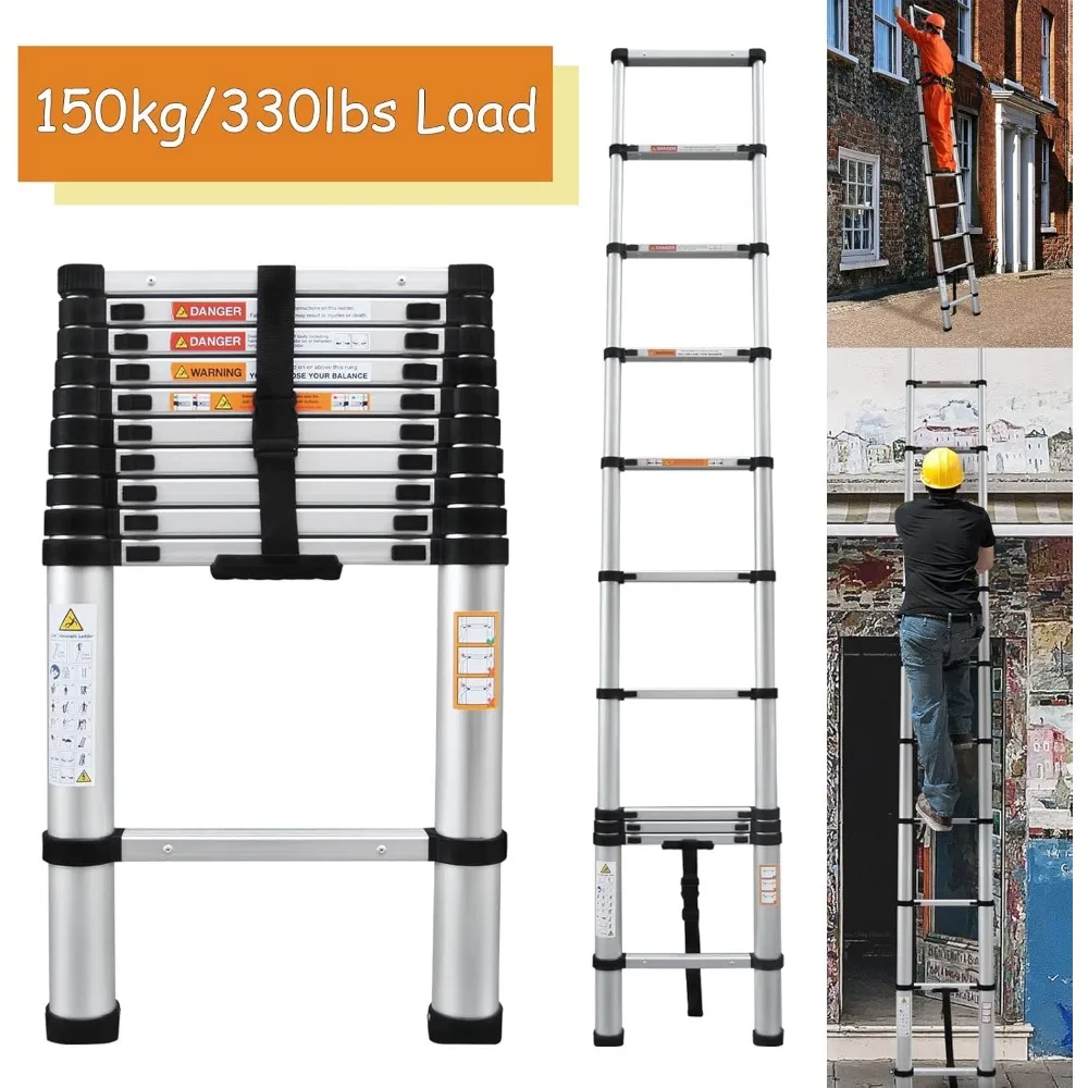 سلم تمديد متعدد الأغراض من الألومنيوم بطول 10.5 قدم/3.2 م، معتمد من EN131، سعة تحميل 330 رطل، تصميم محمول قابل للطي #3