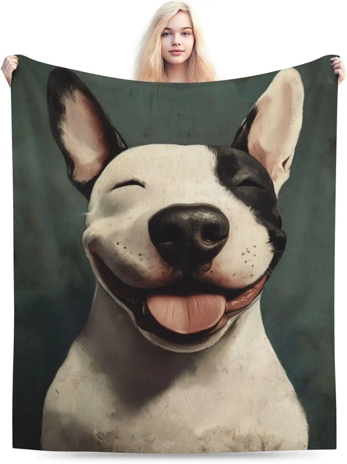 Cute Dog Portrait Flannel Throw Blanket for Sofa Couch Home Decor Polyester Plush Gift for Pet Lover Animal Art Cozy Throw Blank