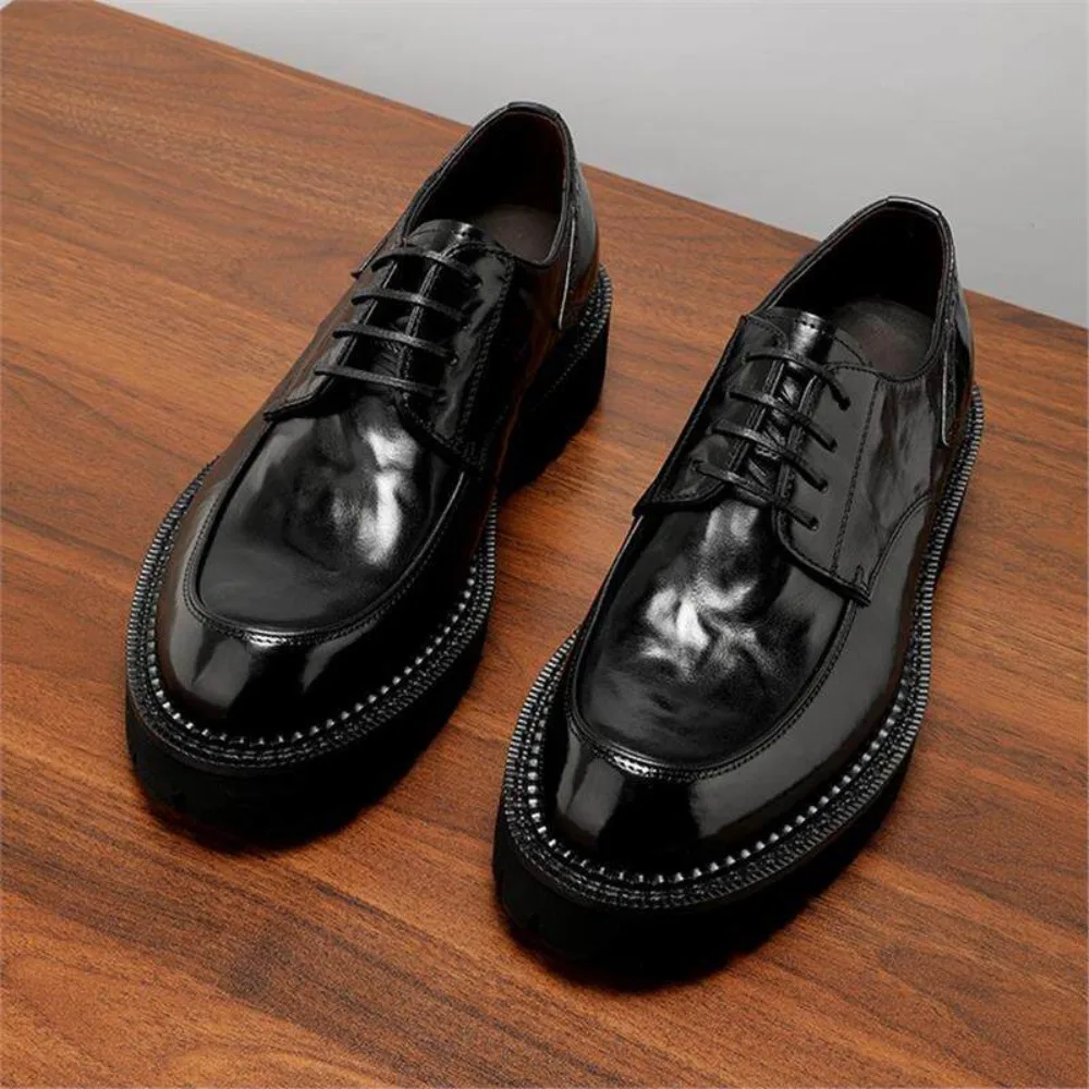 

Premium Vintage Washed Split Grain Men's Full Grain Calf Leather Casual Shoes Breathable Round Toe Thick Sole Versatile