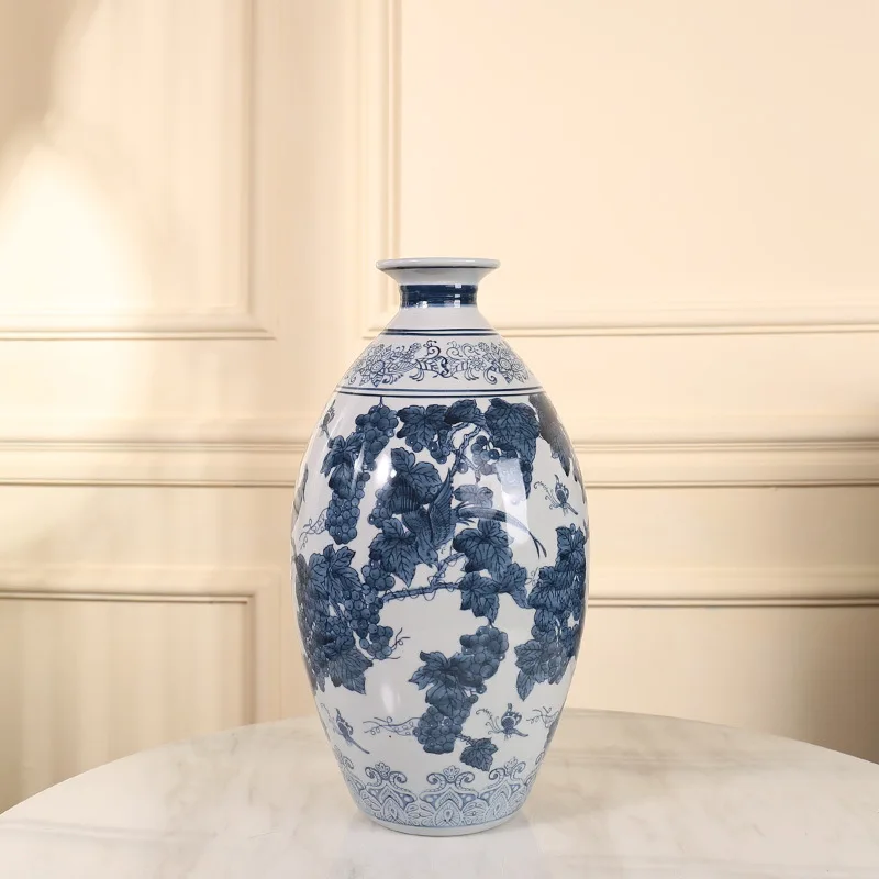 38cm retro elegant blue and white porcelain ceramic vase decoration model room hotel tea room homestay home foyer desktop decora