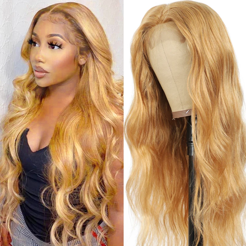 

Honey Blonde Body Wave Lace Closure Wig Brazilian Remy PrePlucked Human Hair Wigs For Black Women SOKU 150% Density 4x4 Lace Wig