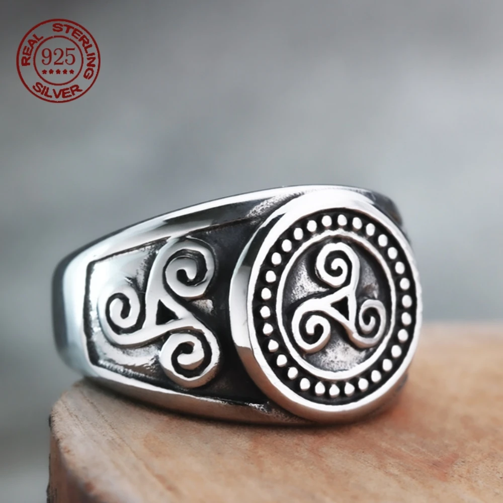 

Простое винтажное кольцо из стерлингового серебра S925 для мужчин и женщин, персонализированный символ викингов, вихревое ювелирное изделие для мотоцикла, подарок