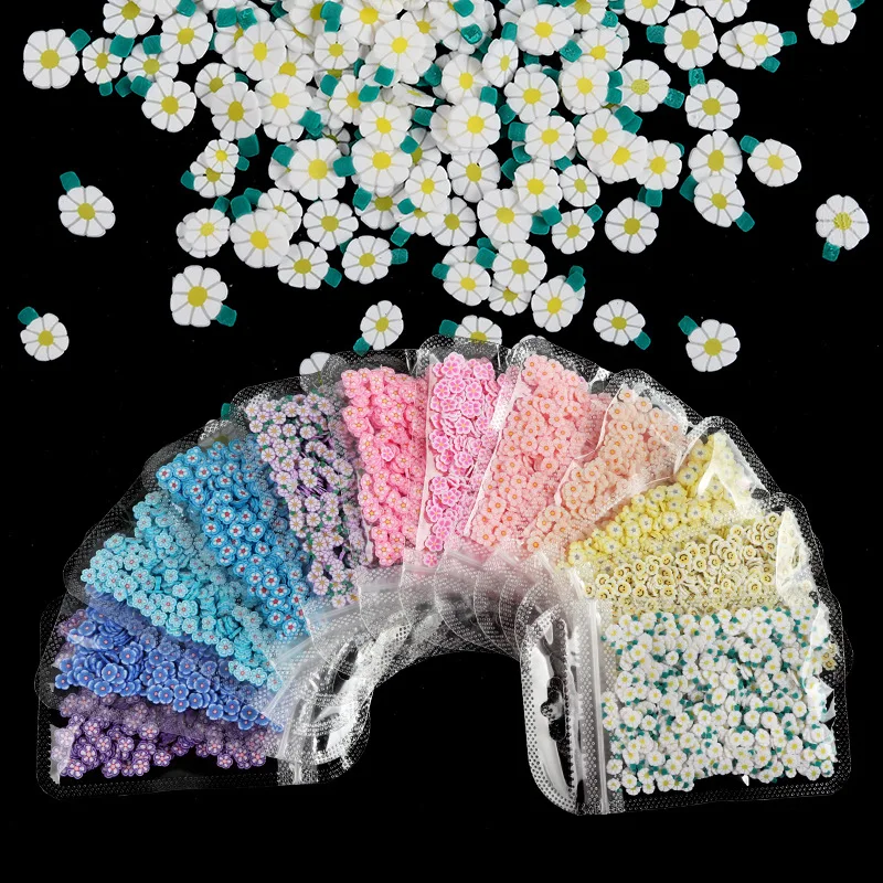 10G/Bag Beautiful Cute Fimo Daisy Flowers Soft Clay Slices Nail Art Stickers Decals Manicure UV Nail Suppliers Charms