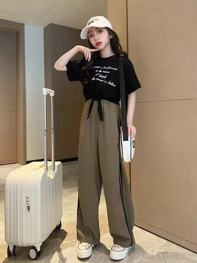 

Two-piece Suit Girls' Summer Clothes New Trendy Style Medium And Large Children's Summer Short-sleeved Casual Wide-leg Pants