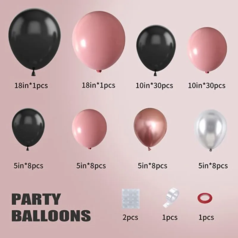 Black Retro Pink Balloons Garland Arch Kit Metallic Silver Happy Birthday Party Decor Wedding Baby Shower Bachelor Party