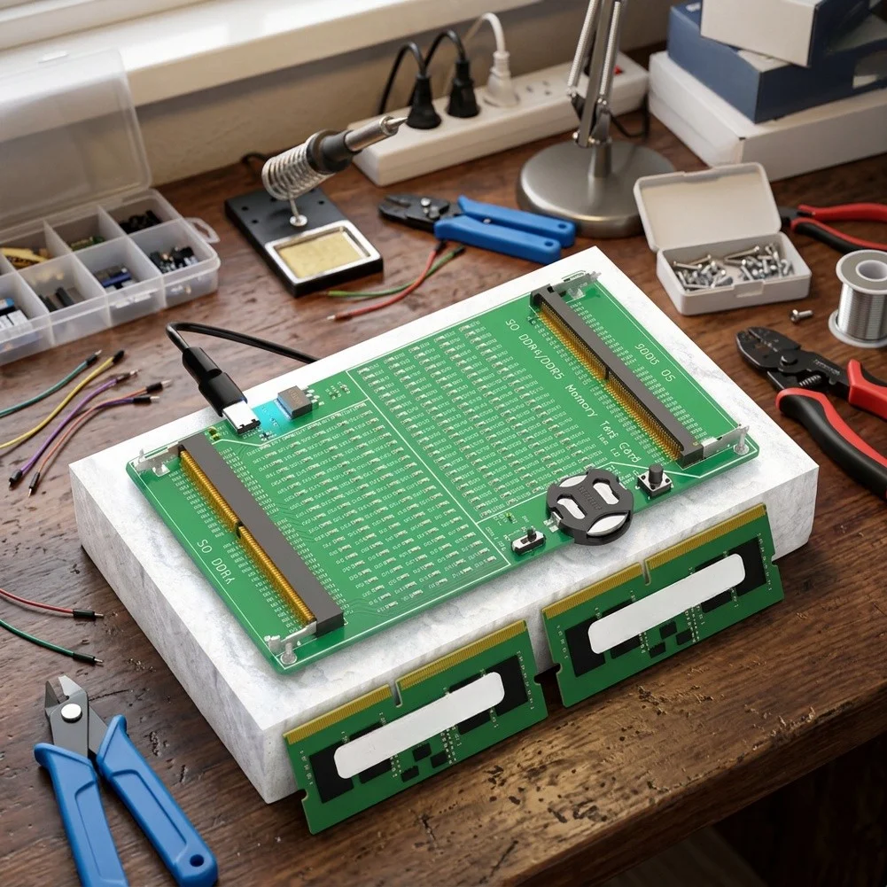 Diagnostic Tool for Laptop Memory Modules Supporting DDR4 and DDR5 with PCB Circuit Testing and LED Status Lights