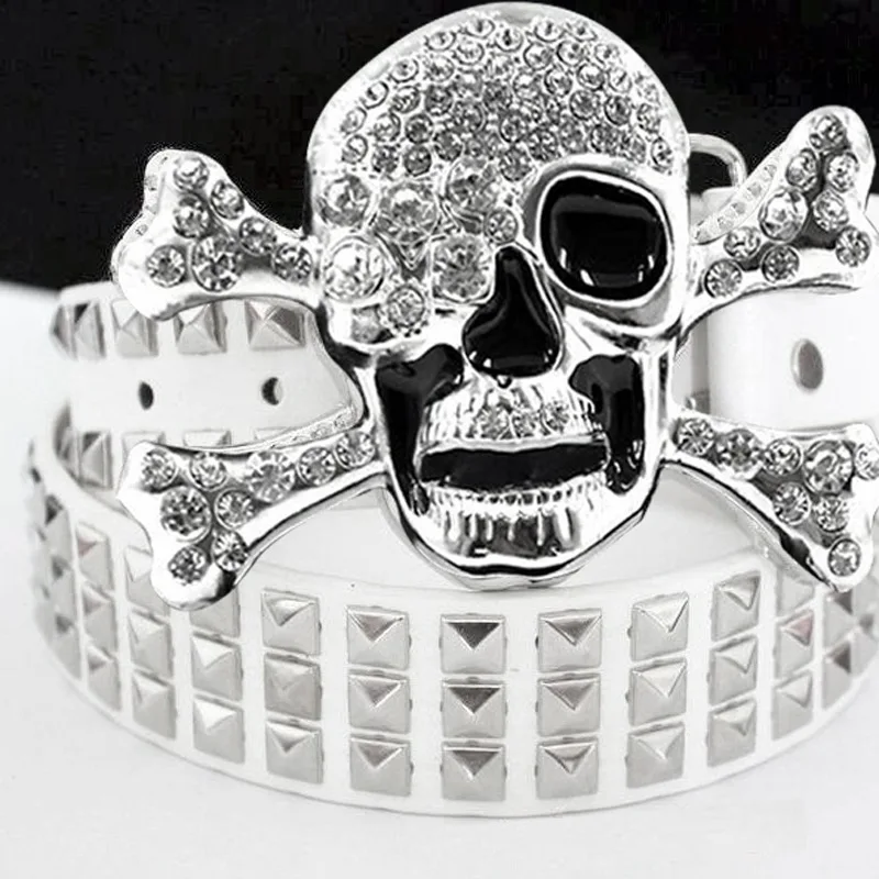 أحزمة مرصعة على شكل جمجمة Y2K أحزمة جروميت من الجلد الصناعي الهيب هوب لحفلات الهالوين