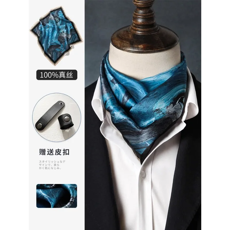 Hangzhou Retro Silk Scarf Men Women Unisex Adult Small Square Scarf High Sense Autumn Shirt Suit Neck Protector Thin Scarf