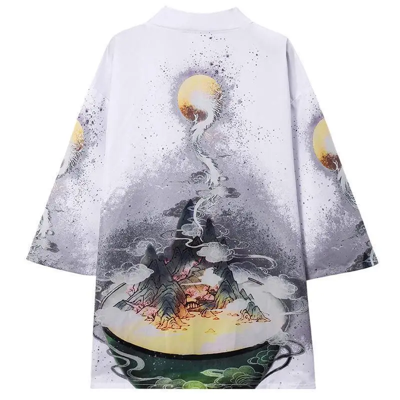 2025 الربيع/الصيف الشباب المطبوعة Ukiyo-e التنين النمط الصيني فضفاض عادية Daoist رداء كيمونو #1