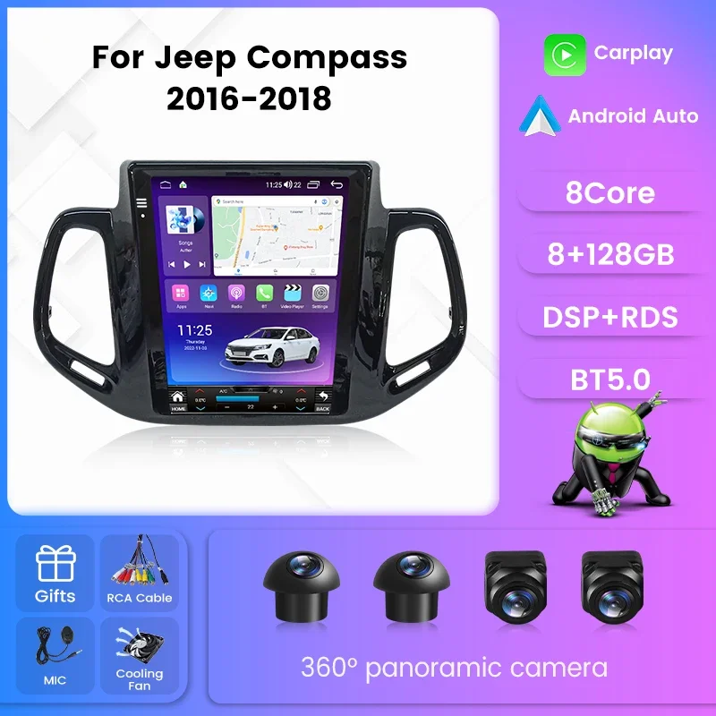 

For Тесла Стиль Экран автомагнитола 2дин android For Джип Компасс 2 For Jeep Compass 2 MP 2016 - 2018 магнитола для авто GPS мультимедиа Штатная магнитола устройство до 8-ЯДЕР, до 8 + 128ГБ Карплей Андроид Авто