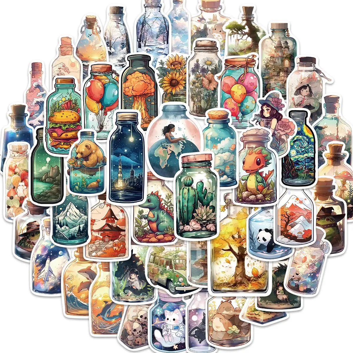 50PCS The Big World in the Bottle Sticker Cartoon Laptop Luggage Waterproof Art Picture Motorcycle Decoration Graffiti Stickers