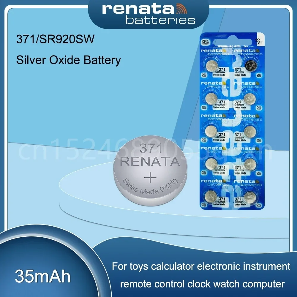 Original Renata 371 SR920SW 1.55V Silver Oxide Battery for Watch Remote Control Headphone Scale Calculator Button Cell