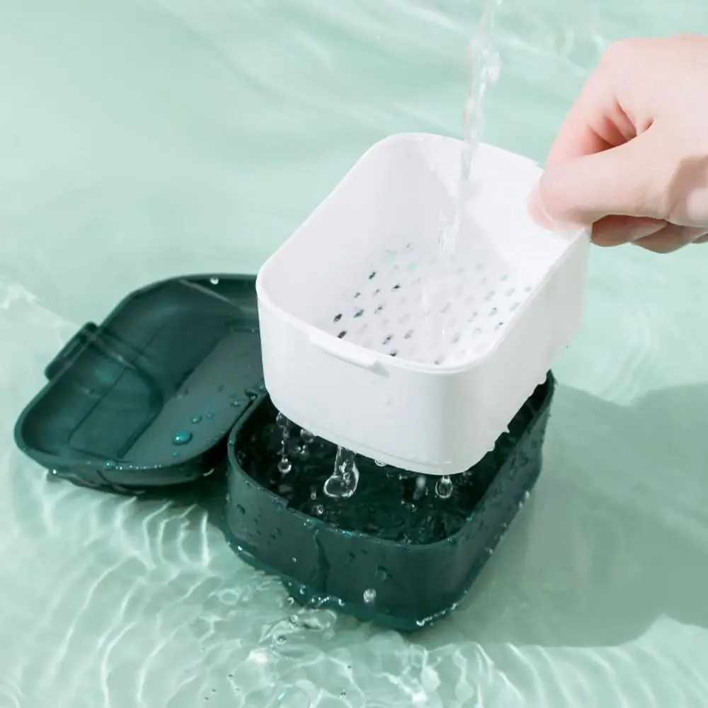 

Nordic Style Denture Bath Box with Strainer Soaking Orthodontic Retainer Case Cleaning Box Mouthguard Container