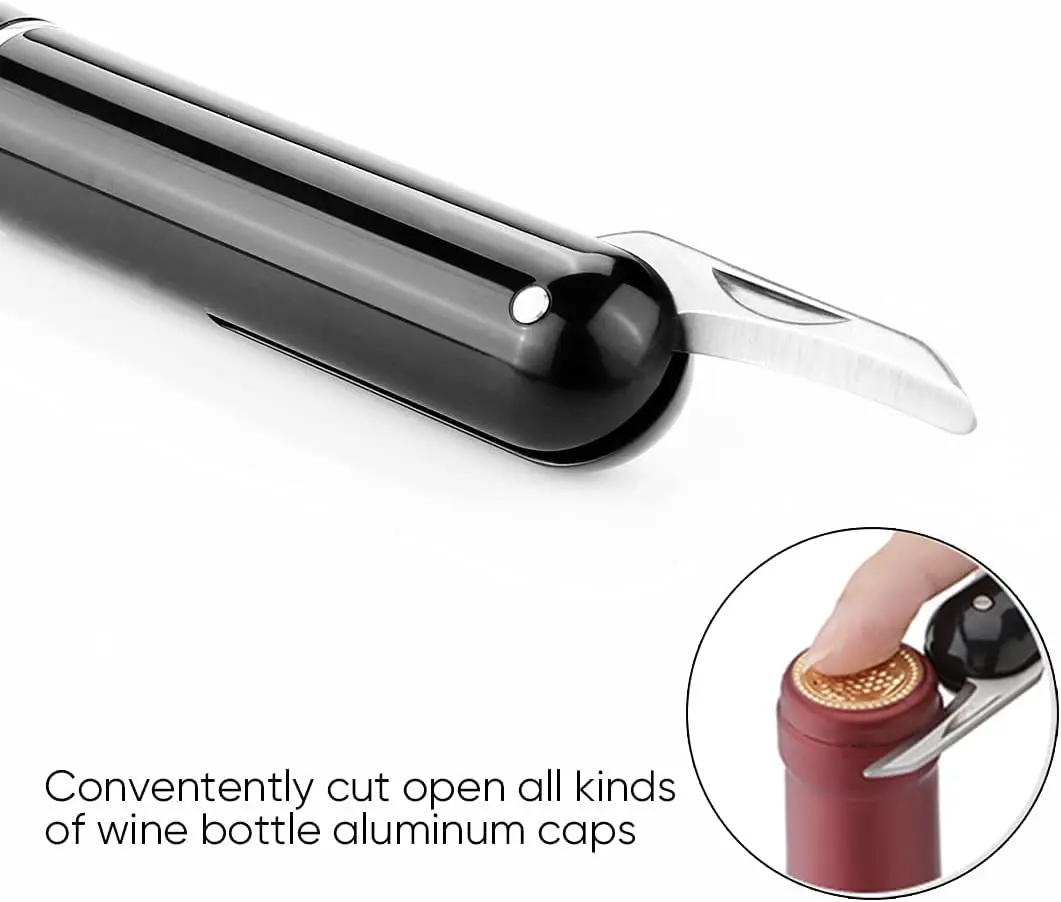 2-in-1 Air Pressure Wine Opener with Foil Cutter Wine Bottle Opener Easy-Open Air Pump Wine Opener Portable Travel Wine Corkscre