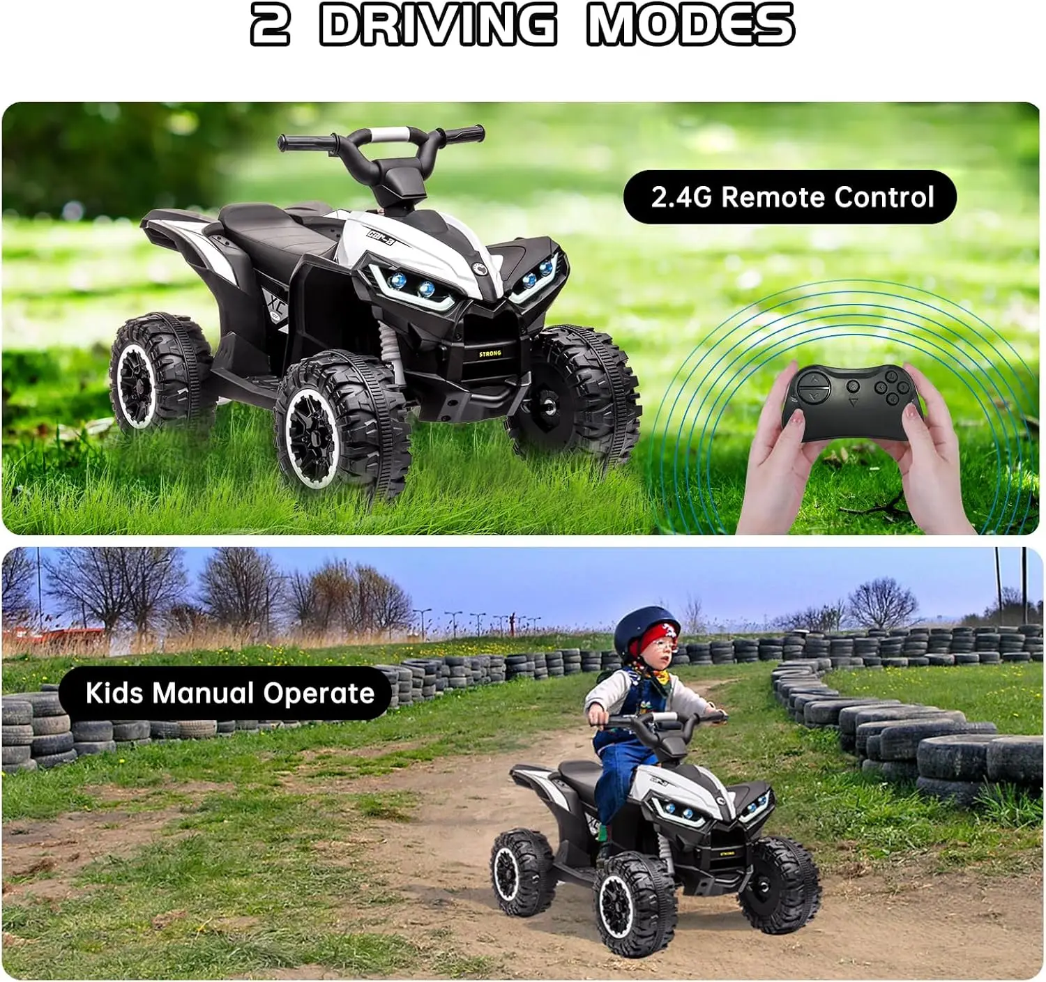 Elektryczny quad ATV dla dzieci 12V, 35W podwójny silnik, 4-kółowy terenowy pojazd 4WD, quad ATV dla dzieci z 2 trybami sterowania, muzyka, Ho