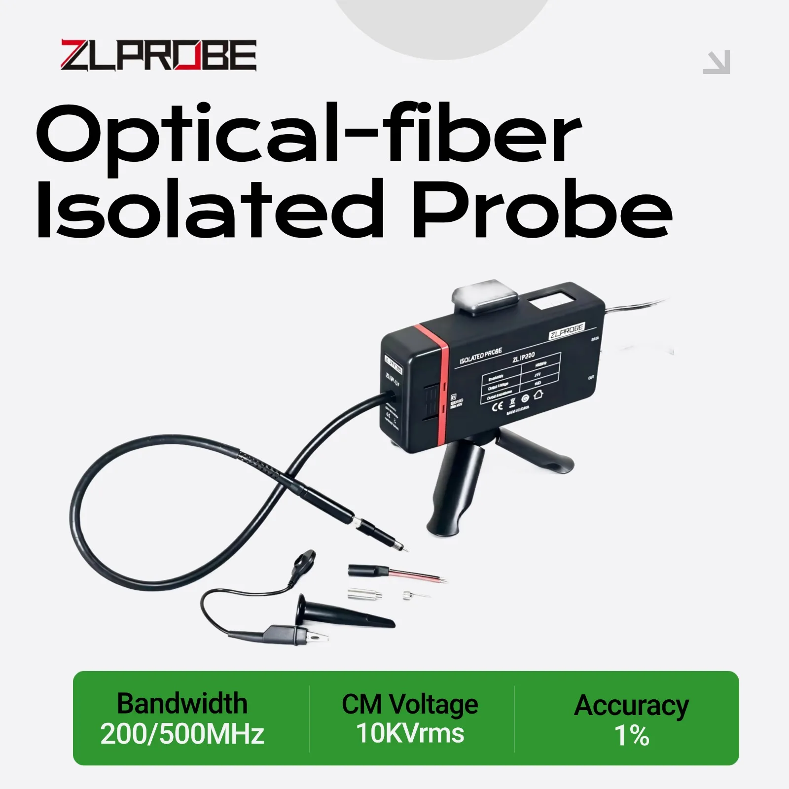 ZLPROBE ZLIP200 Optical Isolation Probe 200MHz/500MHz High CMRR Fiber Isolated Voltage Probe for Oscilloscope SiC GaN Testing