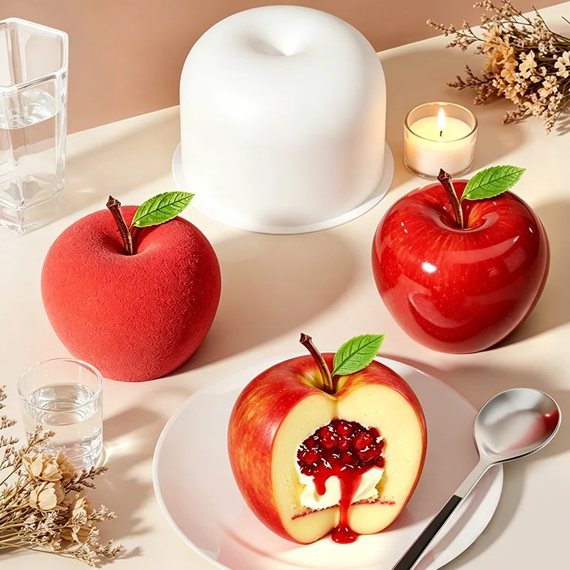 Silicone Apple Mold For Baking 3D Fruit Shape Chocolate Candy Soap Candle Mould Kitchen Accessories Cake Cupcake Decoration Tool