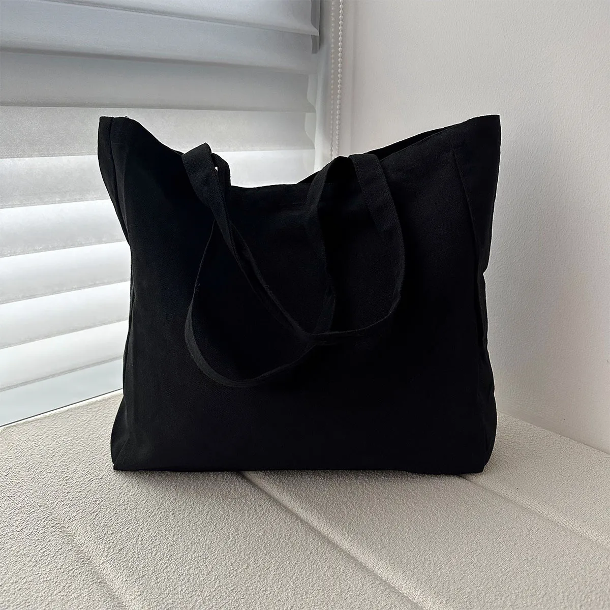 American Retro Singer Embroidered Women Black Canvas Tote Bag Ladies Kpop Reusable Handbag Shoulder Bag For Street Shopping