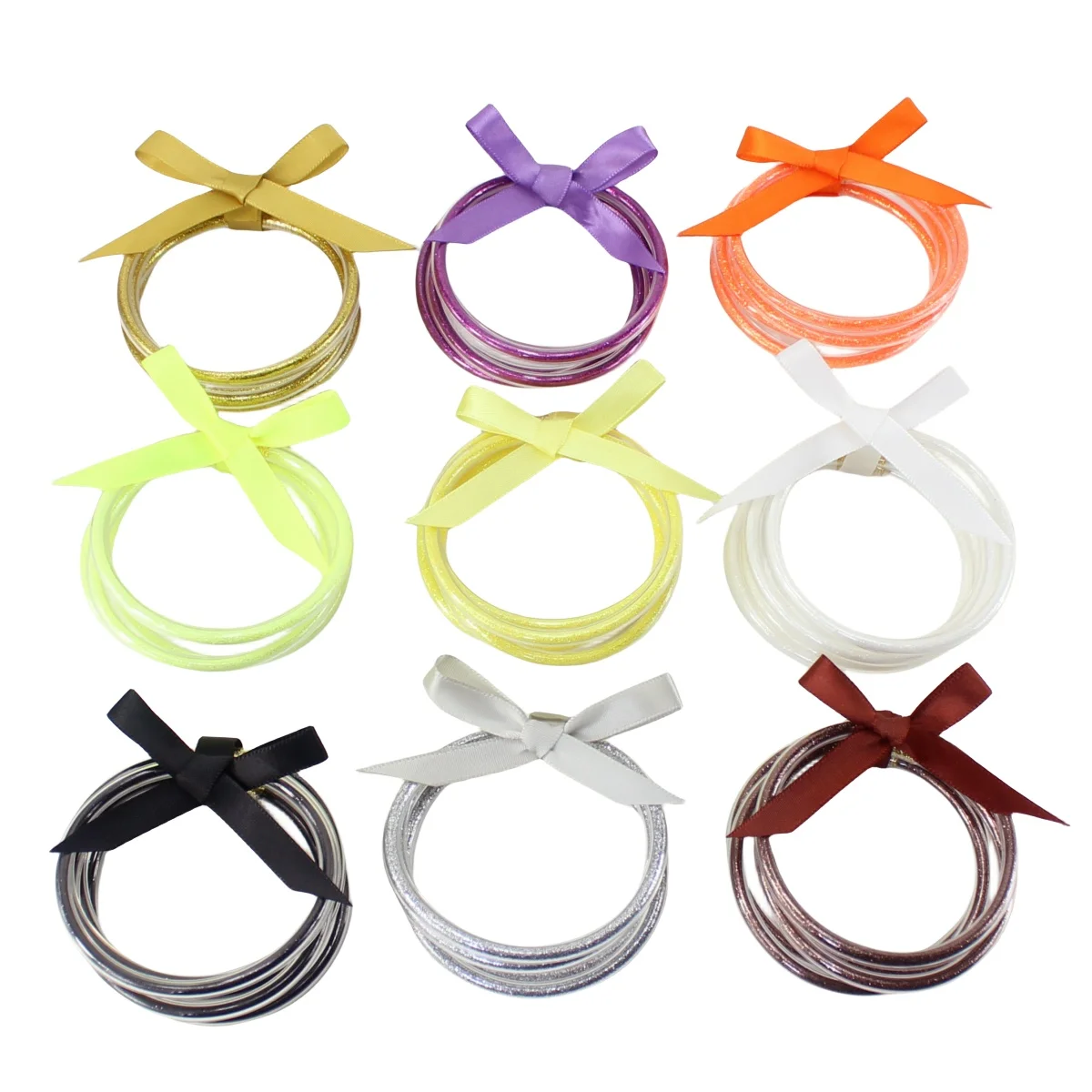 مجموعة أساور جيلي لامعة مكونة من 5 قطع من سوار السيليكون المملوء مع فيونكة، مناسبة للنساء، أفضل هدية #4