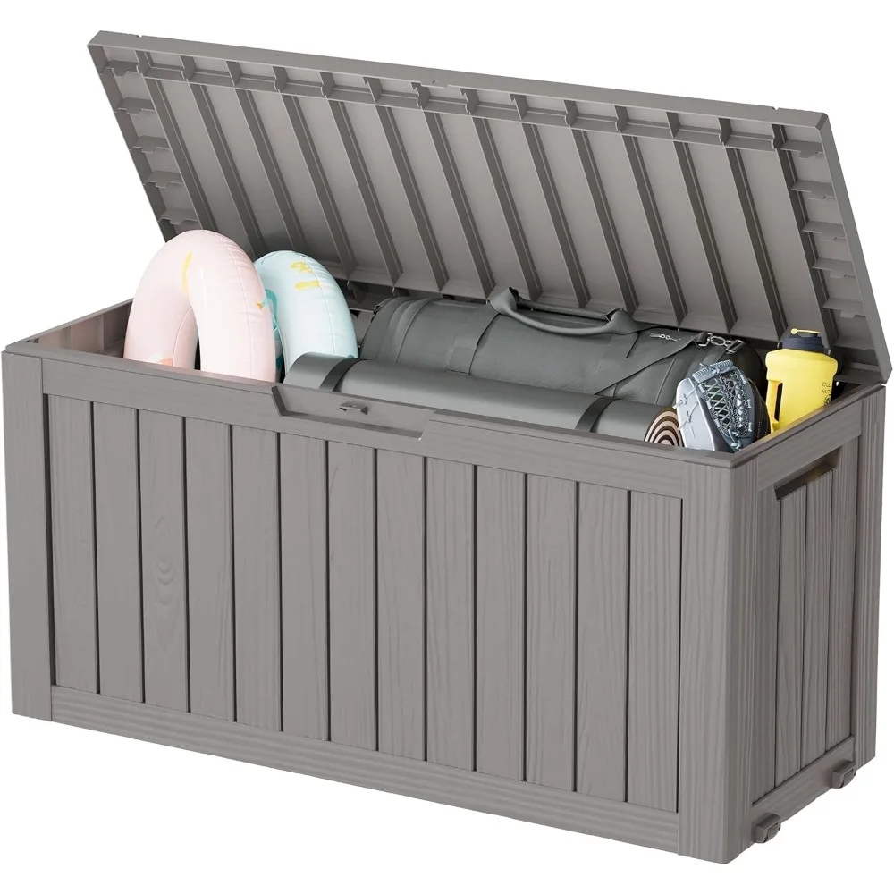 

Outdoor Storage Box, Resin Deck Boxes Indoor and outdoor, Waterproof Storage Box Lockable Lid (Grey, 75 Gallon)